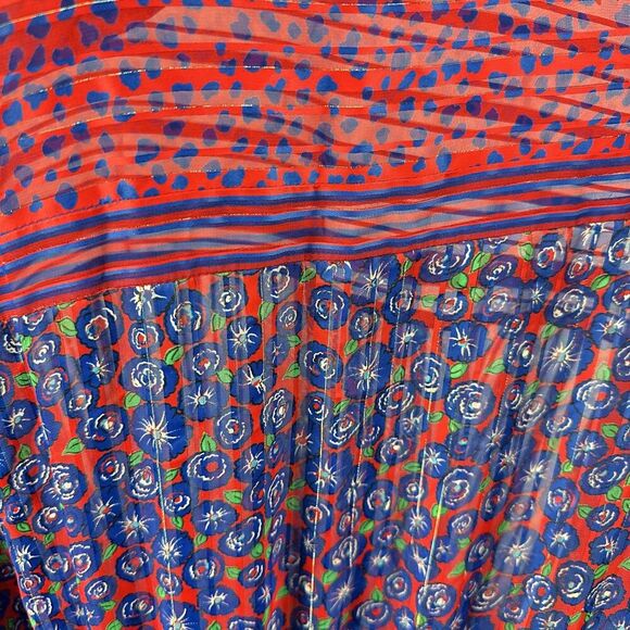 Vintage Diane Freis Dress Womens Medium Blue Red Floral Georgette Flare Boho 80s - Picture 8 of 16